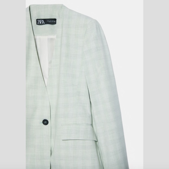 NWT Zara plaid sea green 2 pieces match suit set blazer pants - Picture 2 of 8